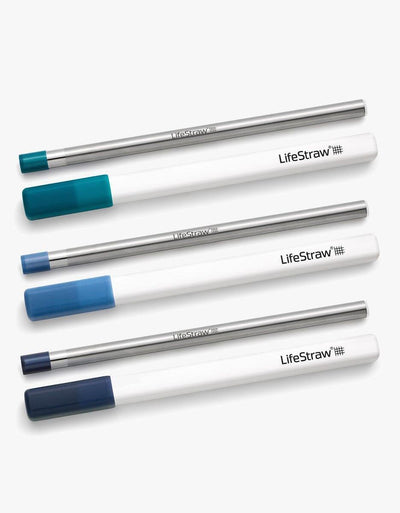 LifeStraw Sip 3-Pack in Blues, stainless steel water filter straws with teal, blue and navy mouthpieces