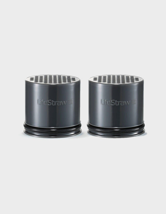 LifeStraw Go carbon filter replacement 2-pack, two dark gray capsules with stainless mesh tops