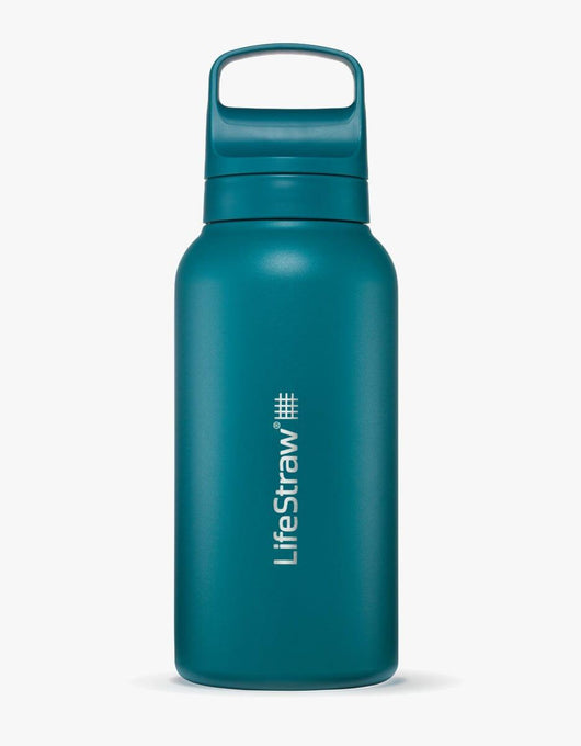 LifeStraw Go Series Stainless Steel 1L water filter bottle in Laguna Teal