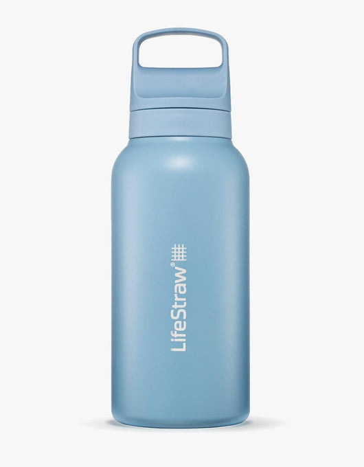 LifeStraw Go Series Stainless Steel 1L water filter bottle in Icelandic Blue