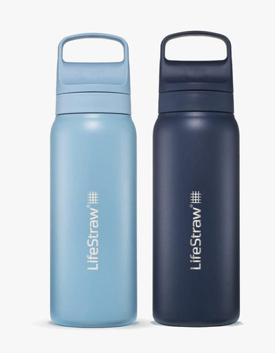 LifeStraw Go Series Stainless Steel water filter bottle 2-pack in Icelandic Blue and Aegean Sea