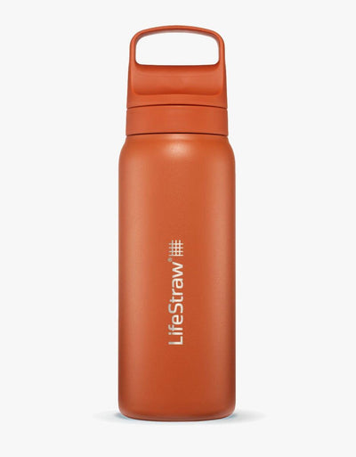 LifeStraw Go Series Stainless Steel 24 oz water filter bottle in Kyoto Orange