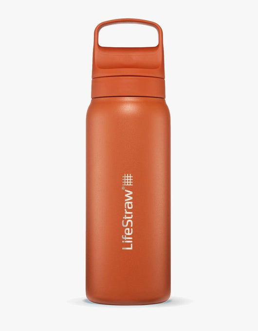 LifeStraw Go Series Stainless Steel 24 oz water filter bottle in Kyoto Orange