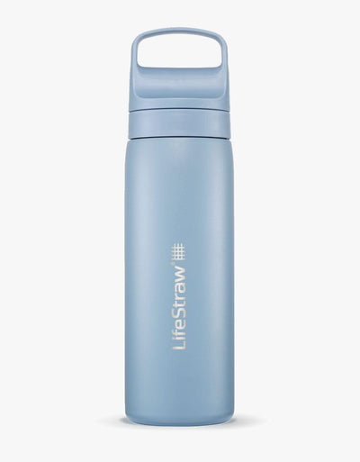 LifeStraw Go Series Stainless Steel 18 oz water filter bottle in Icelandic Blue