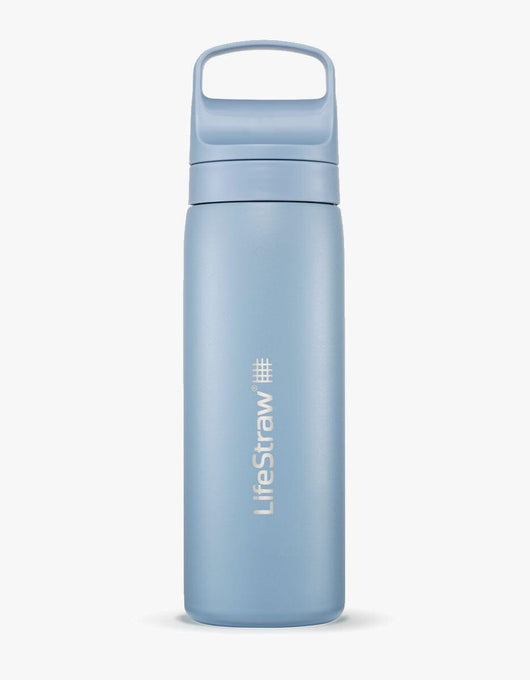 LifeStraw Go Series Stainless Steel 18 oz water filter bottle in Icelandic Blue