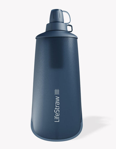LifeStraw Peak Series Collapsible Squeeze 1L Bottle with Filter in Mountain Blue