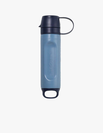 LifeStraw Peak Series Solo water filter straw in blue with cap closed and carry loop at the base