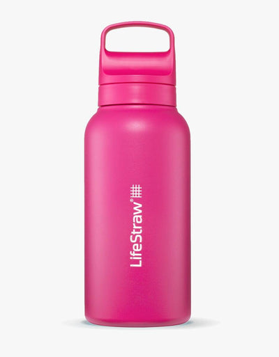 LifeStraw Go Series Stainless Steel 1L water filter bottle in Orchid Pink