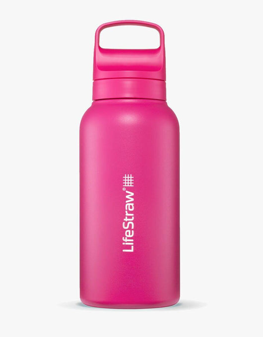 LifeStraw Go Series Stainless Steel 1L water filter bottle in Orchid Pink