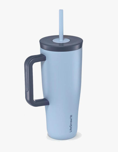 LifeStraw Go Series Tumbler 24 oz in Icelandic Blue, insulated water filter tumbler with handle and straw