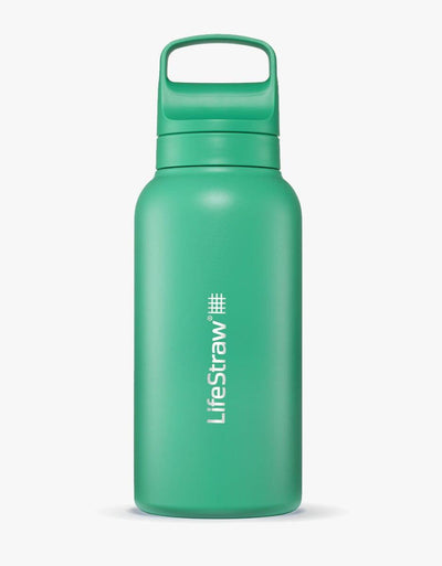 LifeStraw Go Series Stainless Steel 1L water filter bottle in Cactus Green