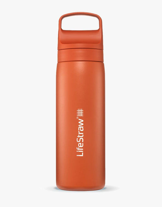 LifeStraw Go Series Stainless Steel 18 oz water filter bottle in Kyoto Orange