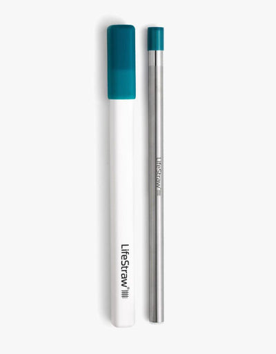 LifeStraw Sip water filter straw in Laguna Teal beside its white carry case