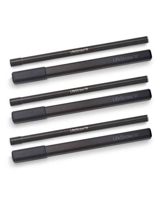 LifeStraw Sip 3-Pack in Obsidian, three black water filter straws with matching black carry cases